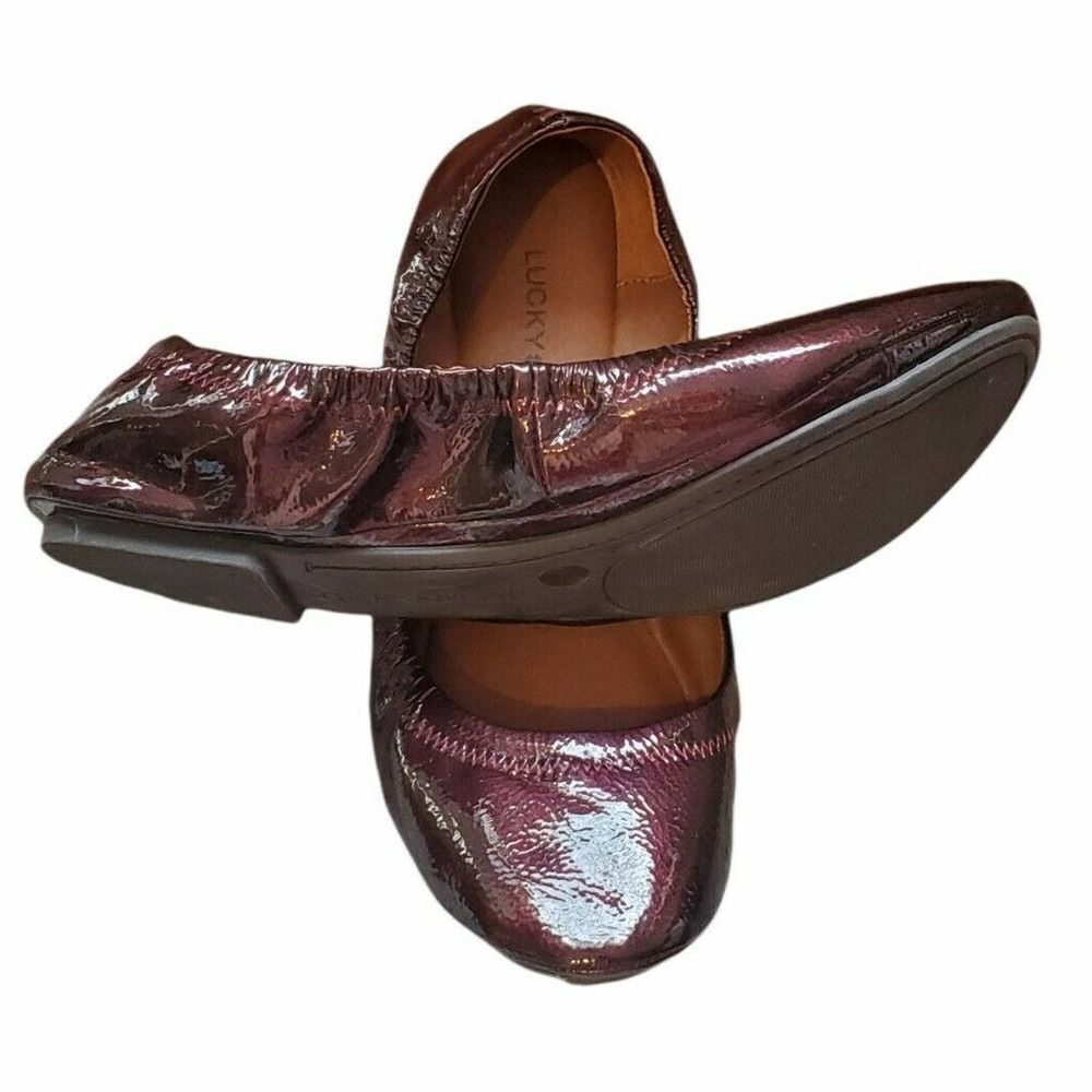 Lucky Brand Emmie Sable Mirror Maroon Leather Ballet Flats Shoes Size 7.5 Wide